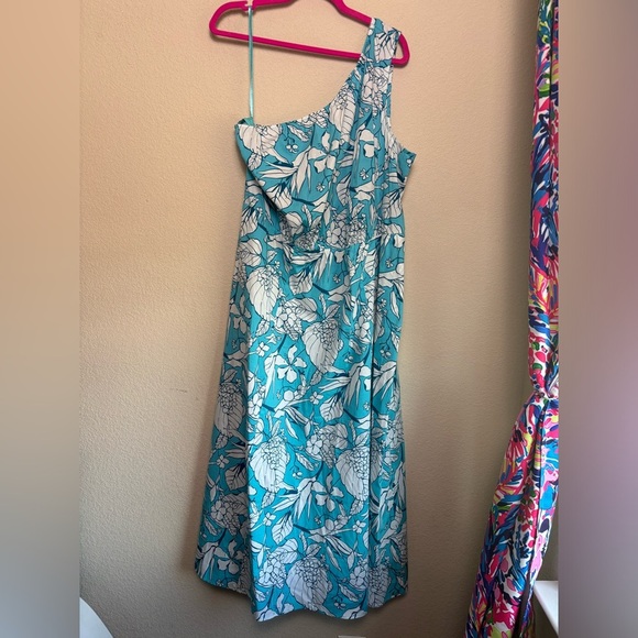 NWT Lane Bryant Moana Tropical Floral One Shoulder Pocketed Midi Dress 20 - Picture 3 of 10